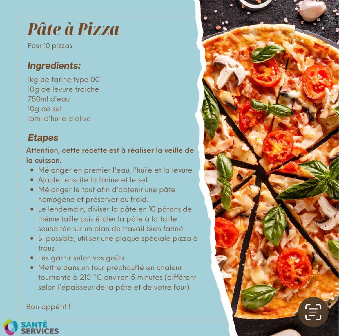 Pôle catering - Recette : pâte à pizza